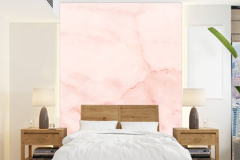 MuchoWow Fototapete für Wohnzimmer oder Schlafzimmer Wandtapete Vinyl Motivtapete Marmor - Rosa - Linie - 190x260 cm - Papiertapete