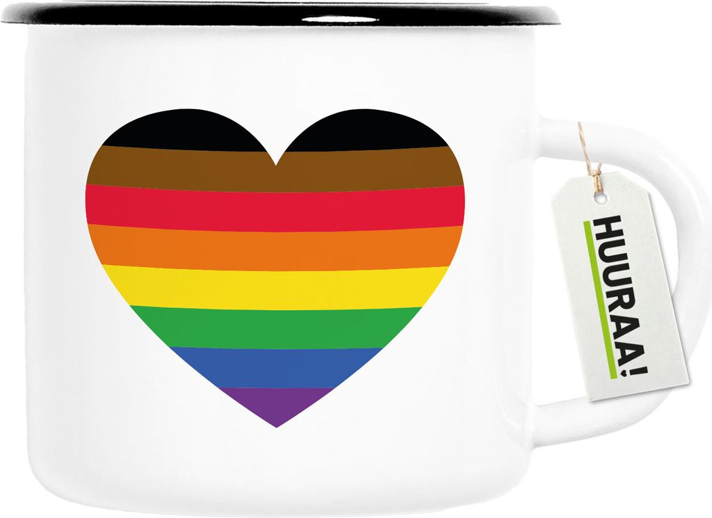 Huuraa Emaille Tasse Alternative LGBT+ Pride Flagge LGBTQ Herz 300ml Vintage Campingbecher Geschenkidee