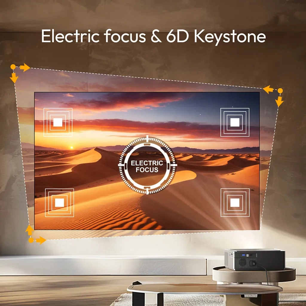 Projecteur LCD 1200 ANSI : Image Nette et Alignée avec Correction 6D 4K - 5