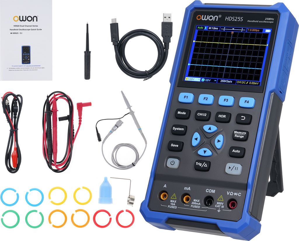 3-in-1-Oszilloskop-Multimeter, Wellenformgenerator, Multifunktionsmultimeter, 25 MHz Bandbreite, 250 MSa/s (Einzelkanal), 125 MSa/s (Zweikanal), Sp...