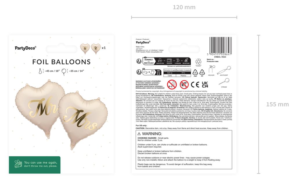 Folienballons Herz Mr & Mrs 35x35cm Hochzeit 2 Stk Beige / Produktbild 