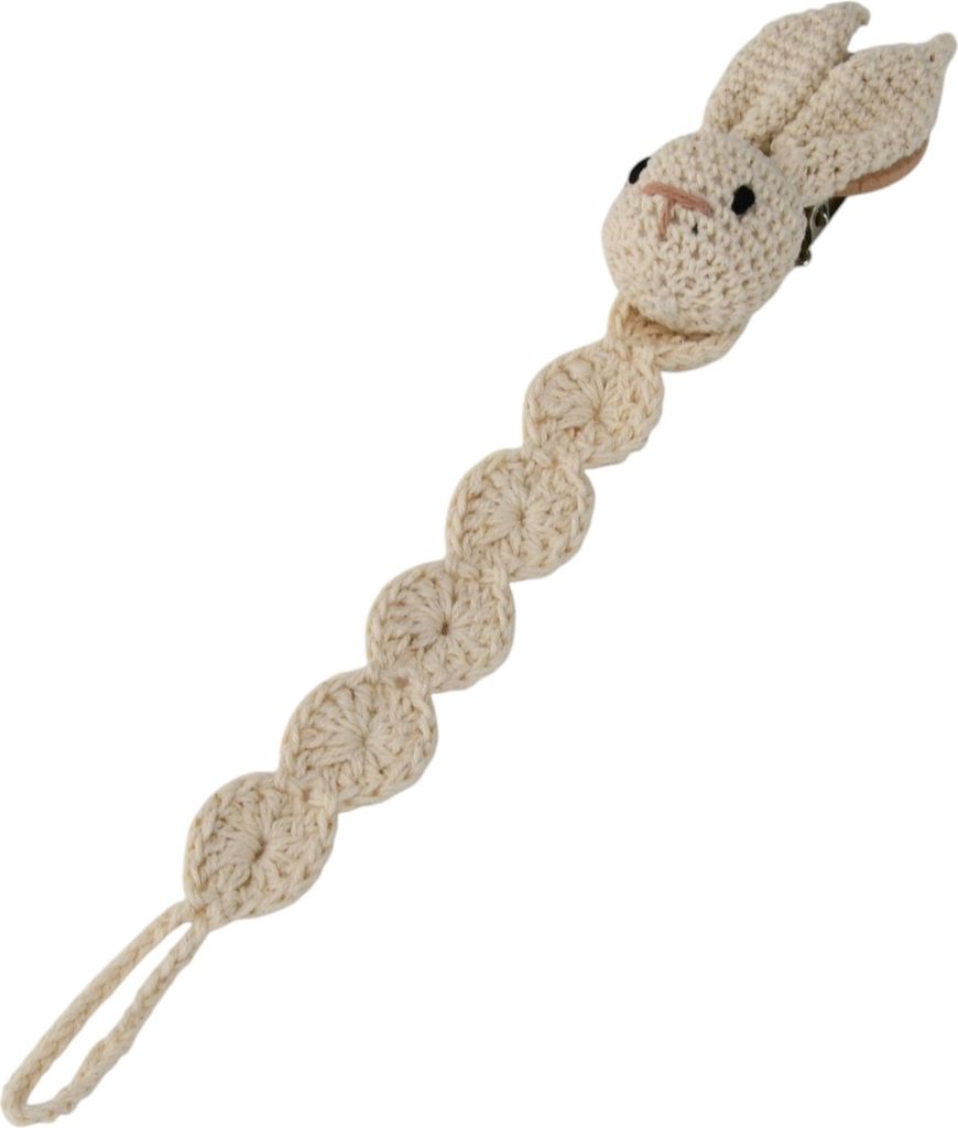 Zayno Handgemachte Schnullerkette "Hasi" in Beige | gehäkelter Schnullerhalter, Geschenk für Babys, Taufe, Geburt, Hase, Schnullerband