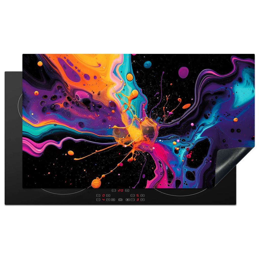 KitchenYeah Herdabdeckplatte Farben - Farbe - Bunt - Schwarz , 91x52cm, Küche Deko, Glaskeramikkochfeld Herdabdeckung, Abdeckplatte fùr Kochfeld