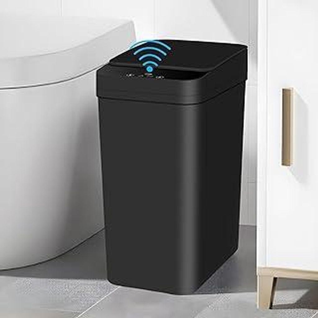 Schwarz Mülleimer Bad mit Deckel, 10L Schwarz Sensor Mülleimer für Küche Büro Wohnzimmer Badezimmer, Elektrischer Plastik-Mülleimer, Leise Wa...