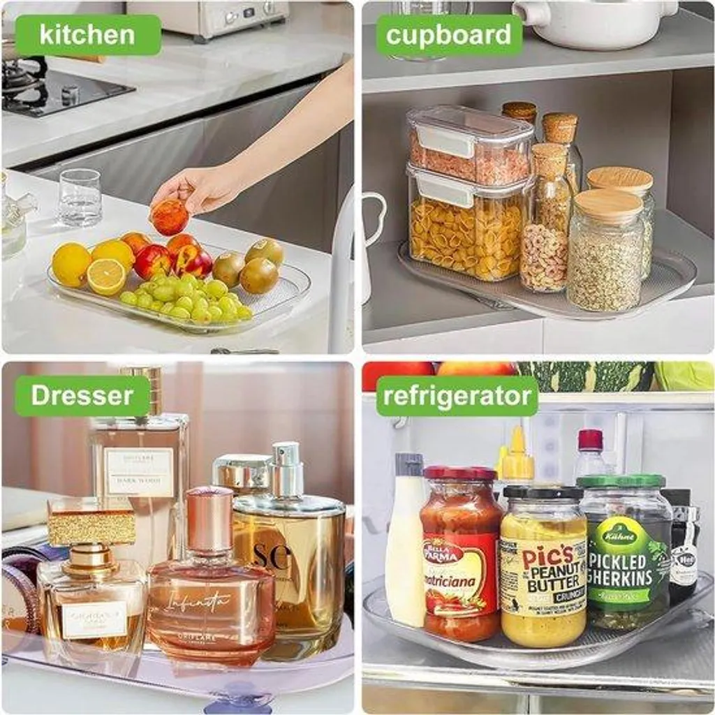 Organisateur frigo rectangulaire rotatif avec ventouses de fixation