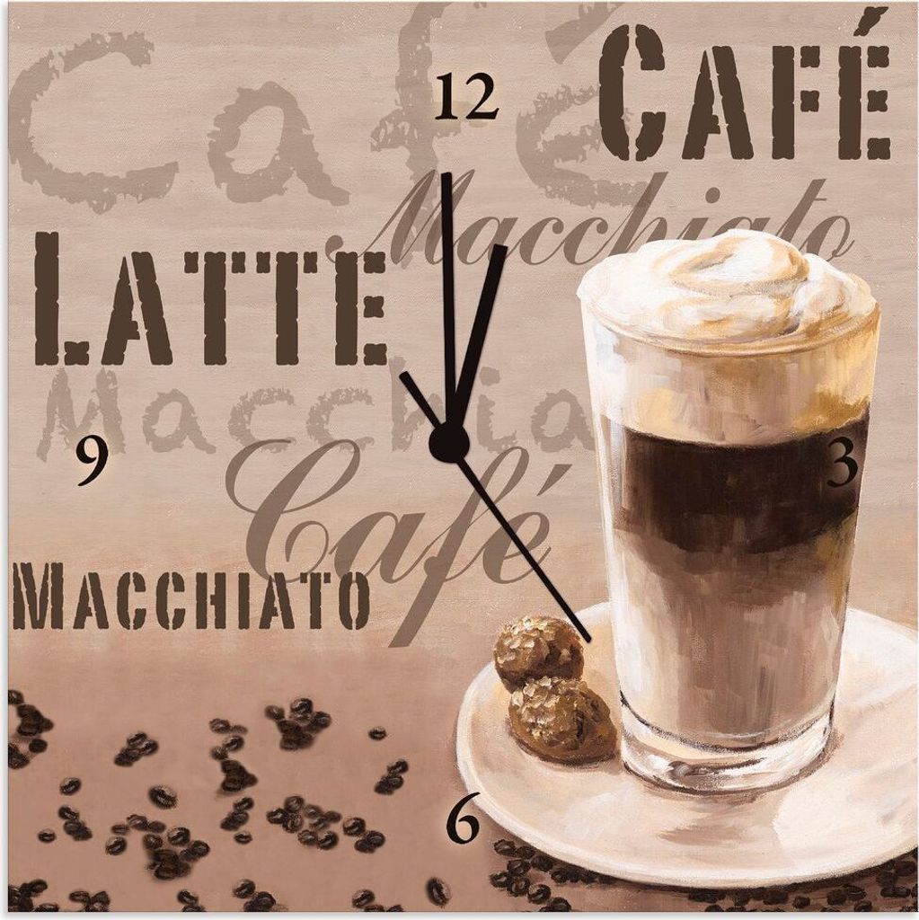ARTland Wanduhr auf Alu Funkuhr - schwarzer Zeiger Kaffee - Latte Macchiato Größe: 30x30 cm