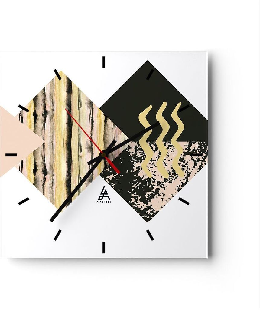 Wanduhr - Quadrat - Glasuhr - Abstraktion Diamant Gürtel - 30x30cm - Schleichendes Uhrwerk - Lautlos - zum Aufhängen bereit - Dekoration Modern -...