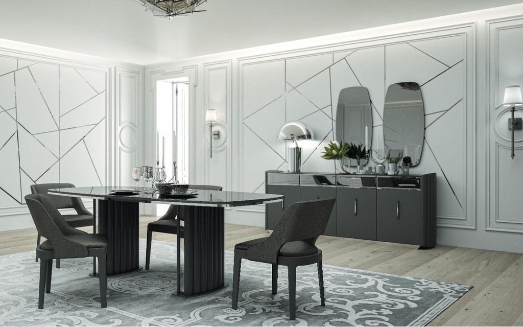 Luxur Esszimmer Set Esstisch 4x Stühle Sideboard mit 2x Spiegel 8 tlg