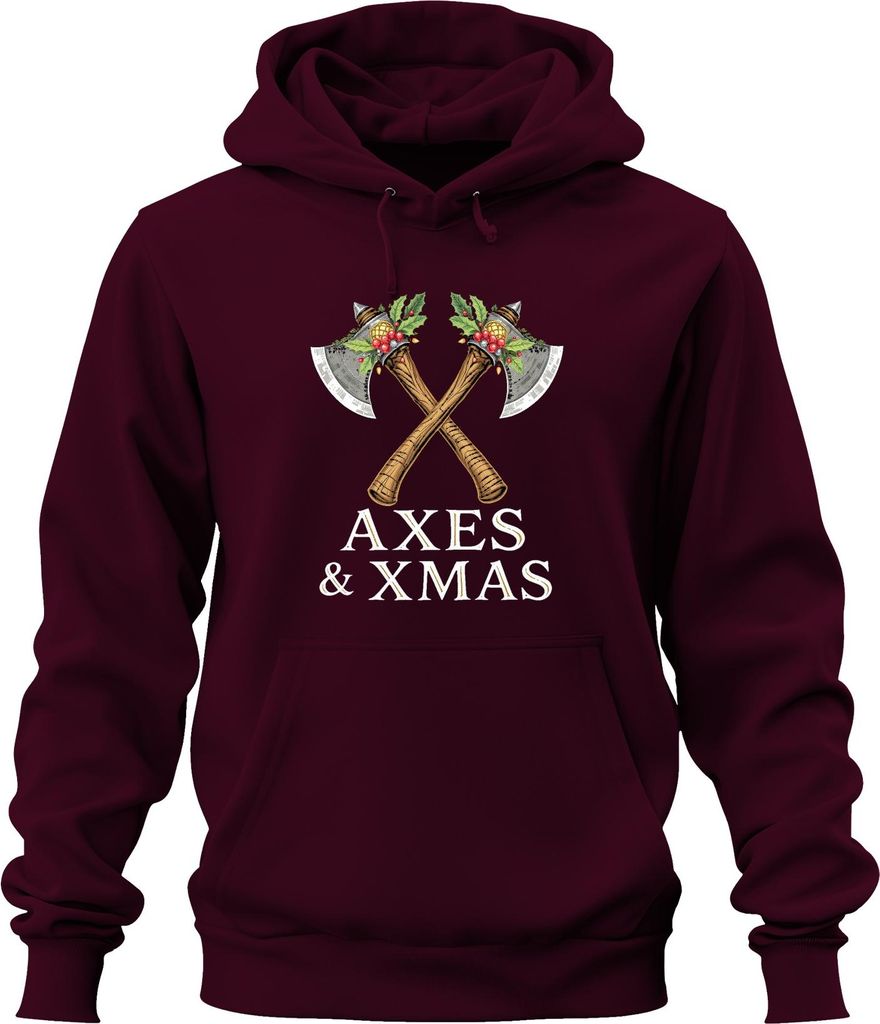 Axes & Xmas Wikinger Axt Weihnachten Geschenk Vintage Uni Hoodie Kapuzenpullover, Burgundy, XL