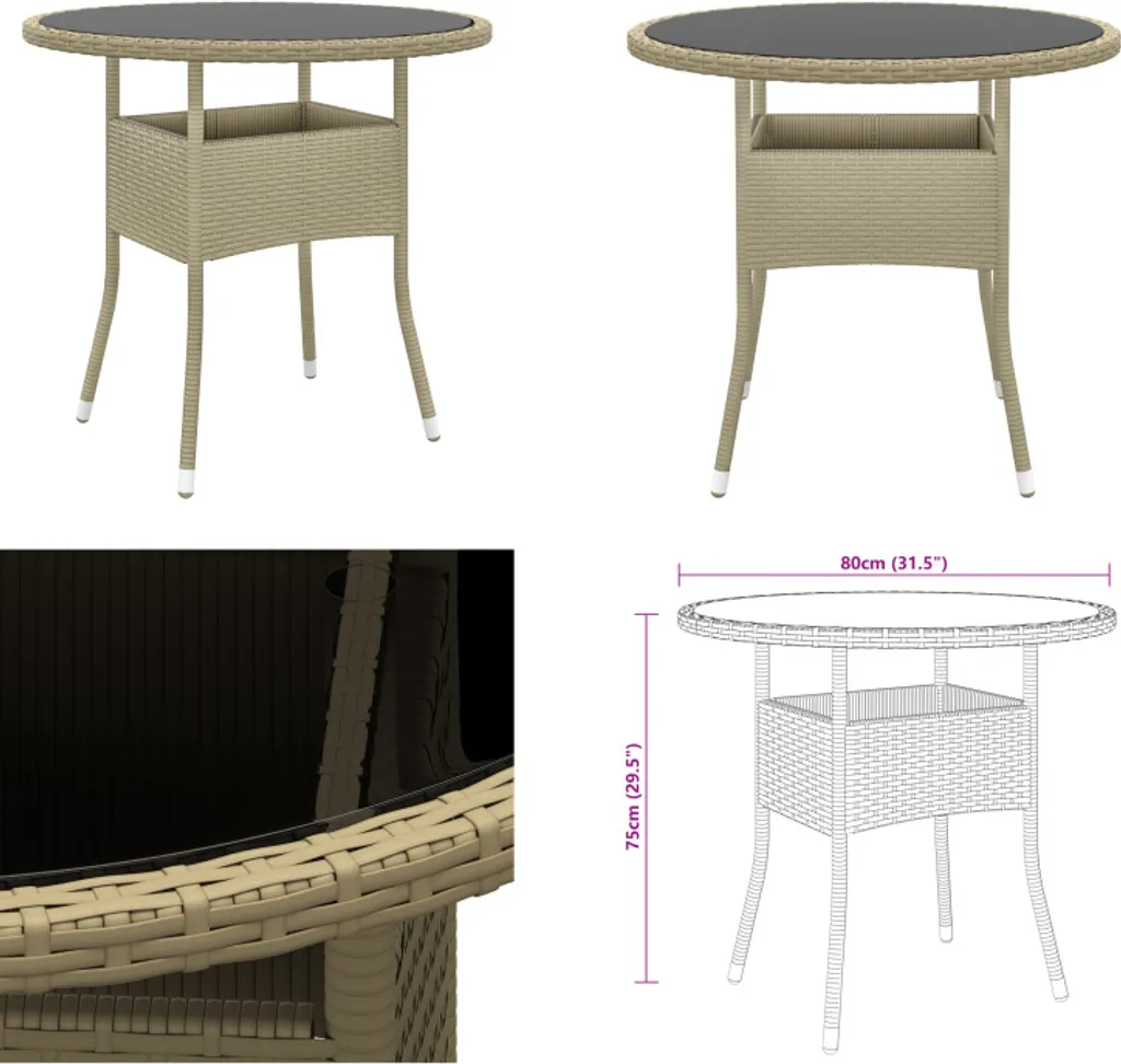 vidaXL Tavolo Esterno Ø80 cm: Struttura Acciaio e Poly Rattan Beige