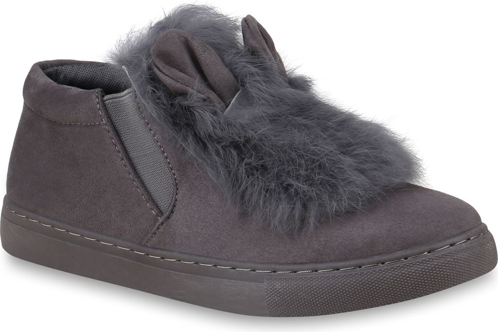 Mytrendshoe Damen Slip On Sneaker Fell Slippers Turnschuhe 825606, Farbe: Grau, Größe: 37