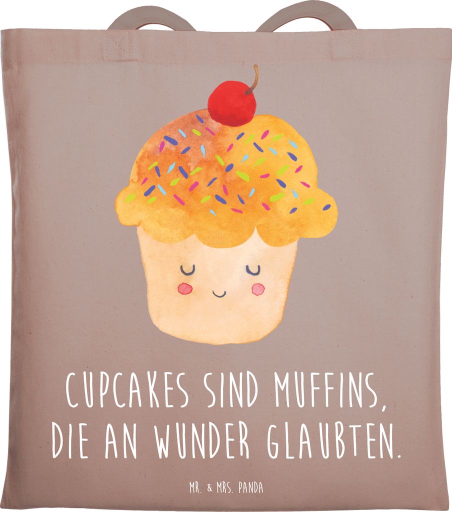 Mr. & Mrs. Panda Tote Bag Cupcake - Braun Pastell - Geschenk, Muffin, Koch, Küche Deko, Shopping Tasche, Cupcakes, Wunder, Stoffbeutel, Laptoptasc...