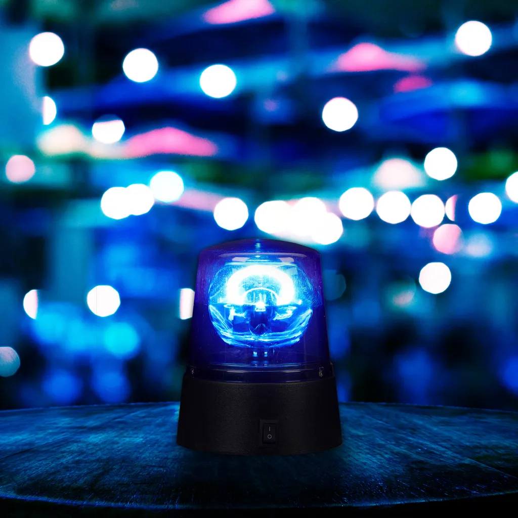 Faro Rotante Blu LED Party - Luce di Avviso Portatile a Batteria - 3