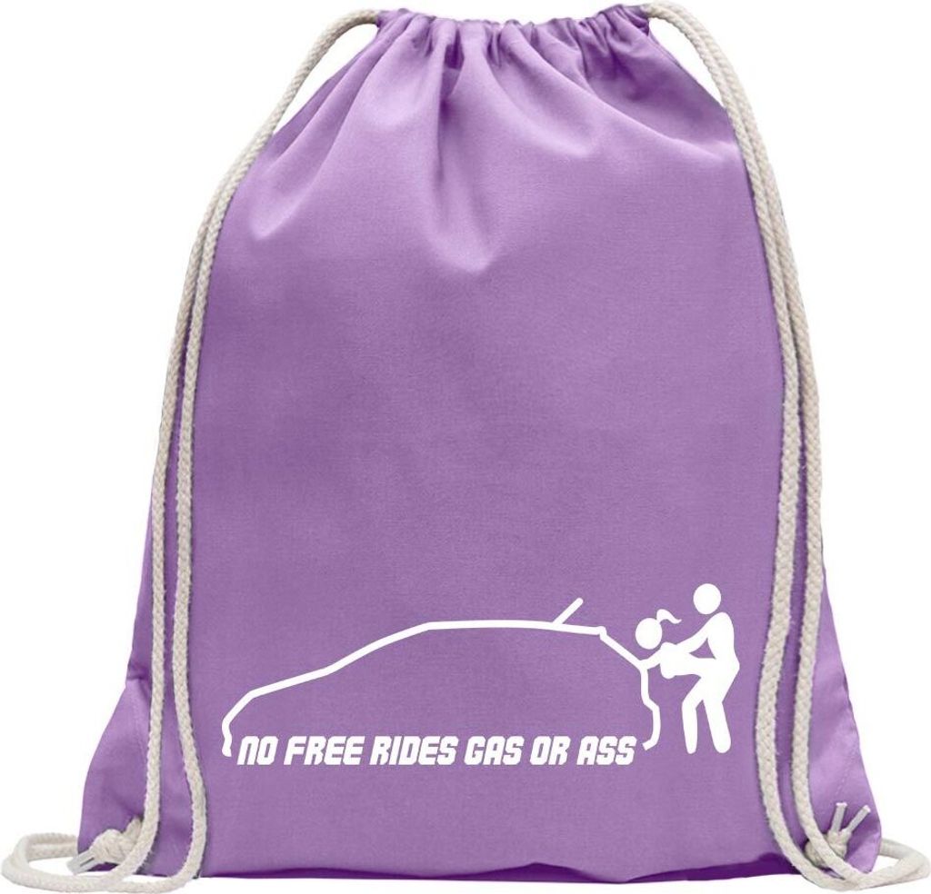 Kiwistar - Turnbeutel - lavendel - No free rides - gas or ass - Fun Rucksack Sport Beutel Gymsack Baumwolle mit Ziehgurt
