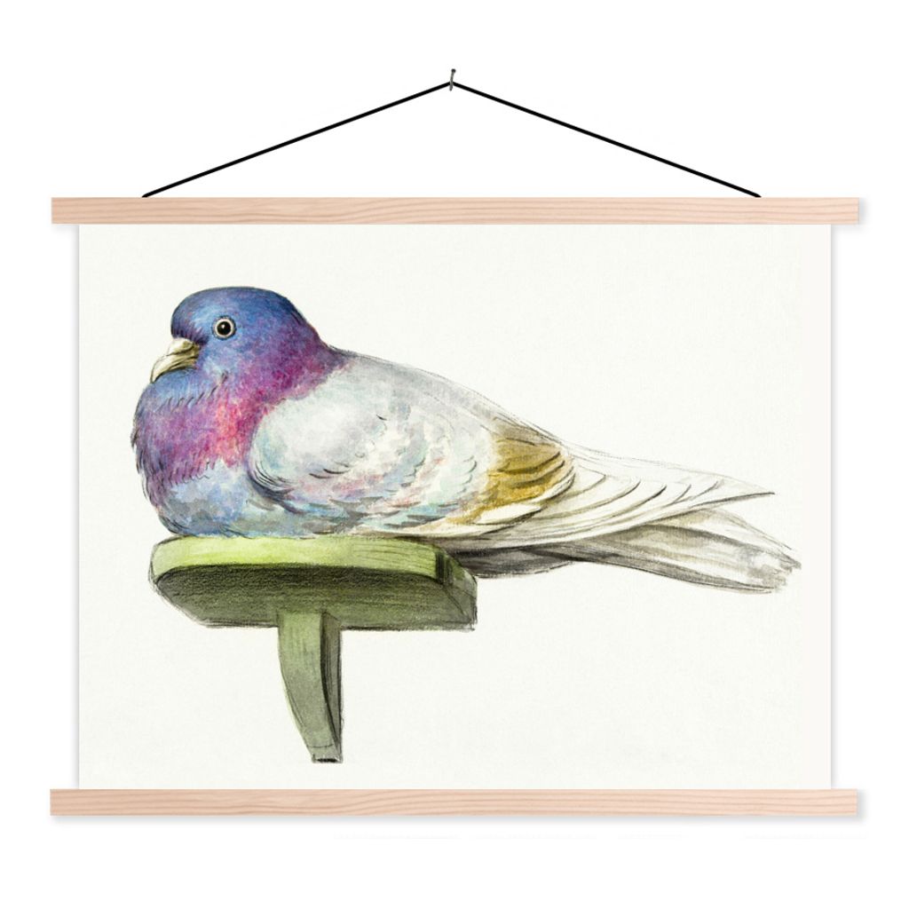 MuchoWow Textilposter Taube auf einem Regal sitzend - Gemälde von Jean Bernard 120x90 cm mit holzfarbenen Rahmen - Magnetisch