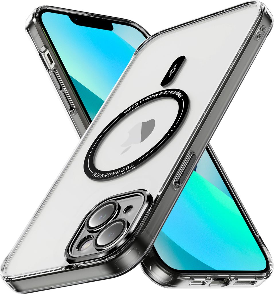 Magnetisch Klare Hülle für iPhone 13 Mini, Kompatibel mit MagSafe, Hybrid Stoßfeste Handyhülle Schwarz