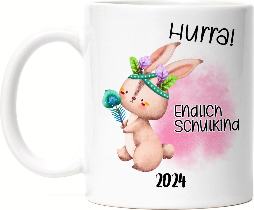 Endlich Schulkind 2024 Hase Tasse Weiß Einschulung 2024 Enkel Enkelin Schulanfang Schuleinführung