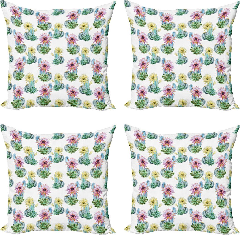 ABAKUHAUS Kaktus Kissenbezug Set (4 Stück), Mexikanische Pflanze Kaktus, Moderner Doppelseitiger Digitaldruck, 60 cm x 60 cm, Rosa Grün und Blau