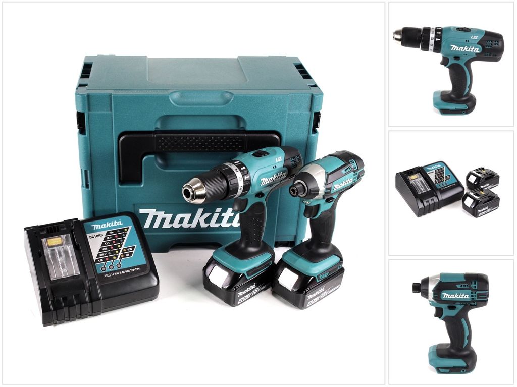 Makita DHP 453 Akku Schlagbohrschrauber 18V 42Nm + DTD 152 Schlagschrauber 18V 165Nm + 2x Akkus 4,0Ah + Ladegerät im Makpac