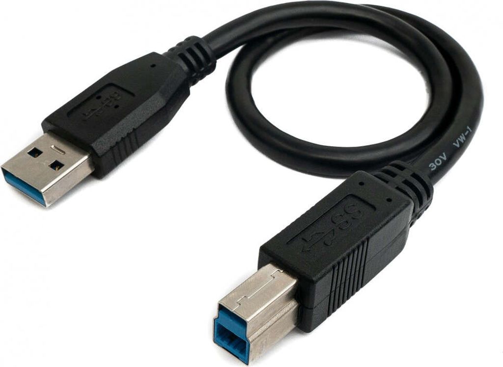 SYSTEM-S USB 3.0 Kabel 30 cm Typ B Stecker zu A Stecker in Schwarz