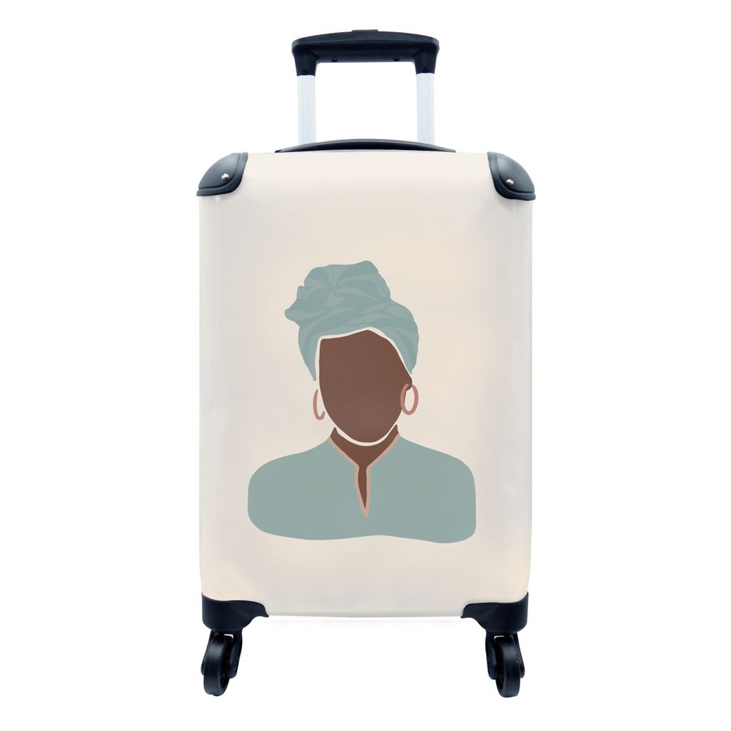 MuchoWow Koffer Handgepäck Trolley Rollkoffer Kleine Reisekoffer mit 4 Rollen - Pastell - Frau - Beige - Cabin Size < 55x40x23 cm & 55x40x20 cm ...