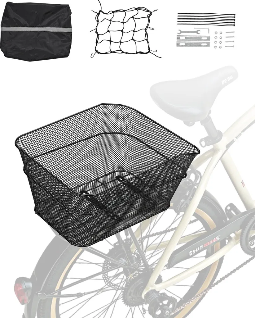 Panier arrière de vélo pour porte-bagages robuste noir 39x31x21cm
