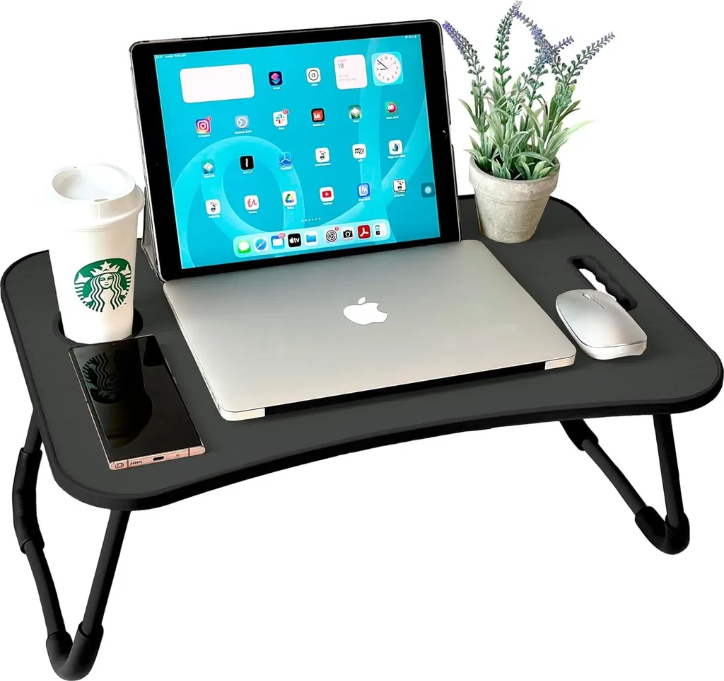 Bureau multifonctionnel pliable 60x40 cm avec pieds antidérapants noir