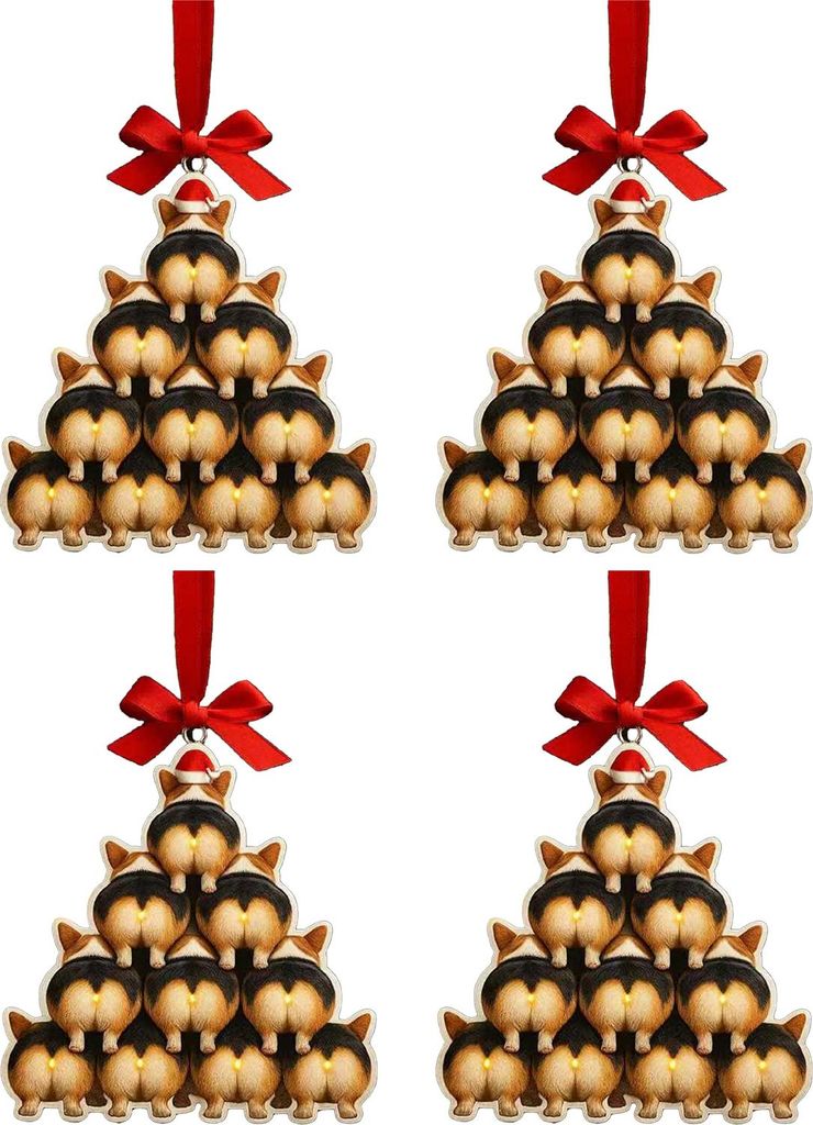 1/2/3/4 Stück Weihnachts-Acryl-Bulldoggen-Hängedekoration für Auto-Rückspiegel, Weihnachtsbaum, 2D, flach, Weihnachtsmannmütze, Hunde-Hängeor...