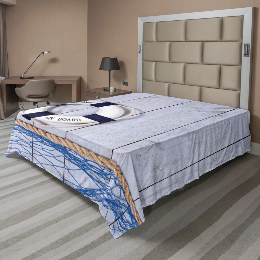 Drap de lit supérieur Thème Marin, Textile Décoratif 244x205 cm Bleu