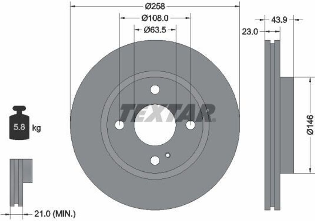 2x TEXTAR Bremsscheibe 92176005 für FORD Fiesta Mk6 Schrägheck (JA8 JR8) 43 9mm