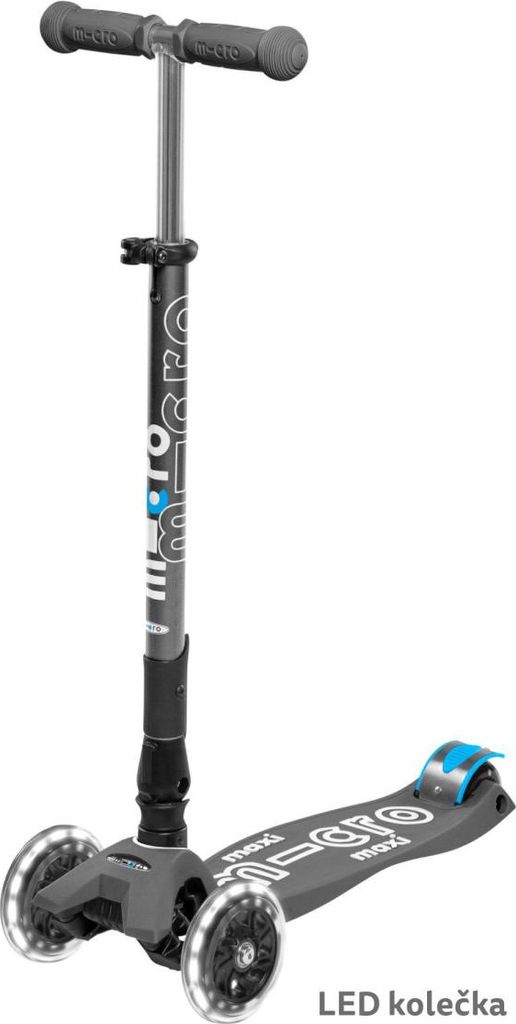 Micro Kinder Scooter Maxi Deluxe LED Faltbar , Hellgrau