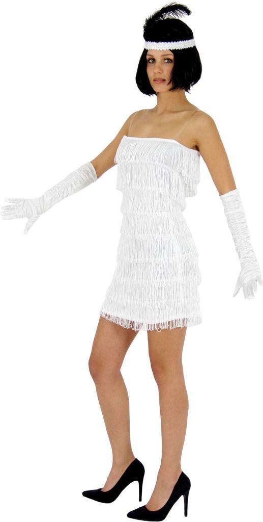 20er Jahre Damen Kleid Charleston Kostüm weiß, Größe:XS