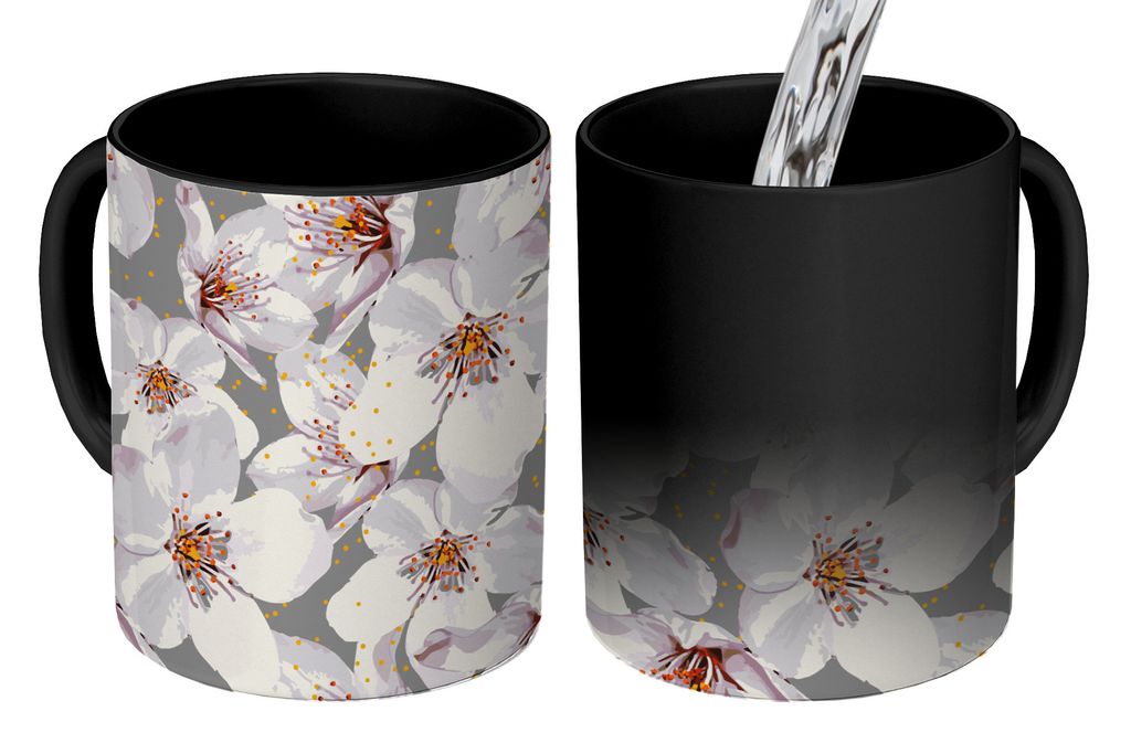 KitchenYeah Zauber Tasse Zaubertasse Magic Blumen - Sakura - Muster 350 ml Farbwechsel Becher Geschenk Geschenkidee - Magic-Tasse - Fototasse - K...
