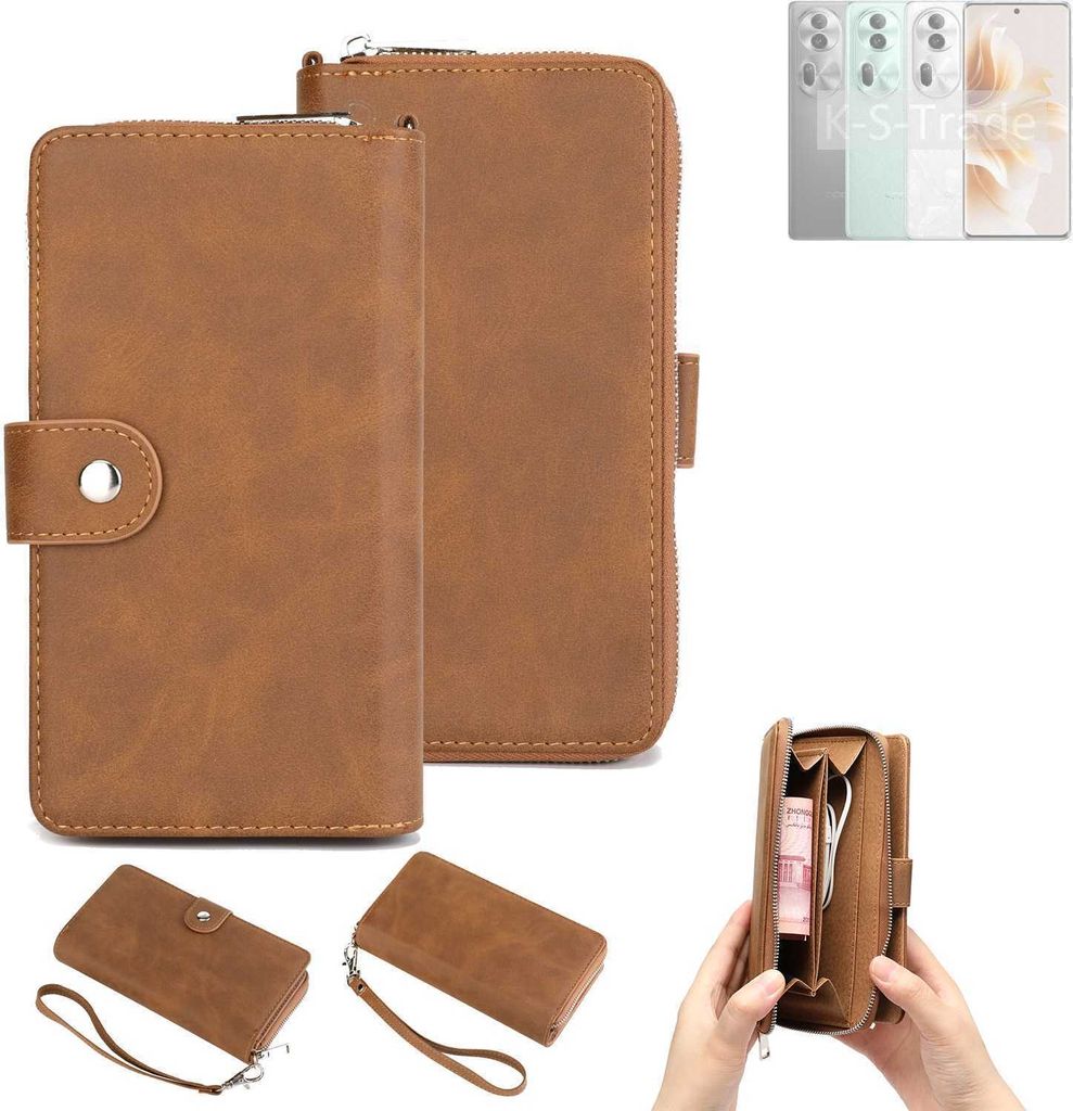 K-S-Trade Handyhülle Schutzhülle kompatibel mit Oppo Reno11 Pro Global & Portemonnee Tasche Handytasche Case Etui Geldbörse Wallet braun (1x)