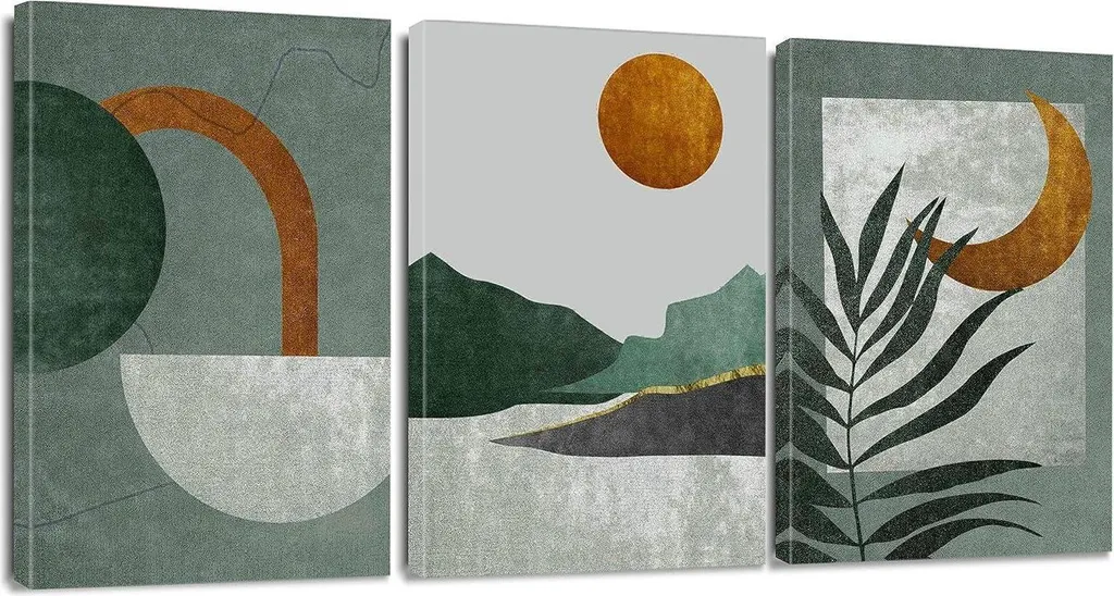 Toile zen moderne motif soleil lune décoration murale triptyque