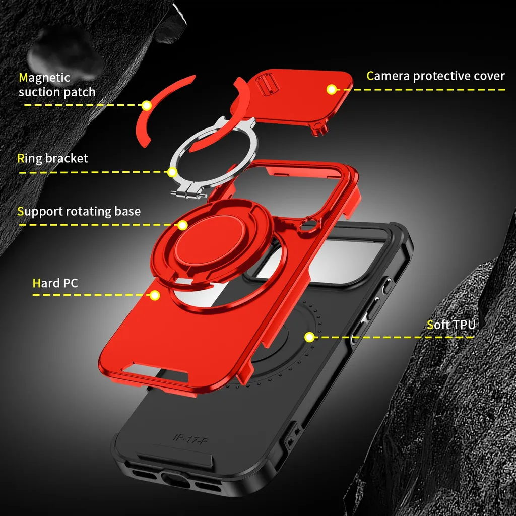 Custodia Rugged iPhone 17 Pro Rossa: Protezione Camera e Ring Stand - 3
