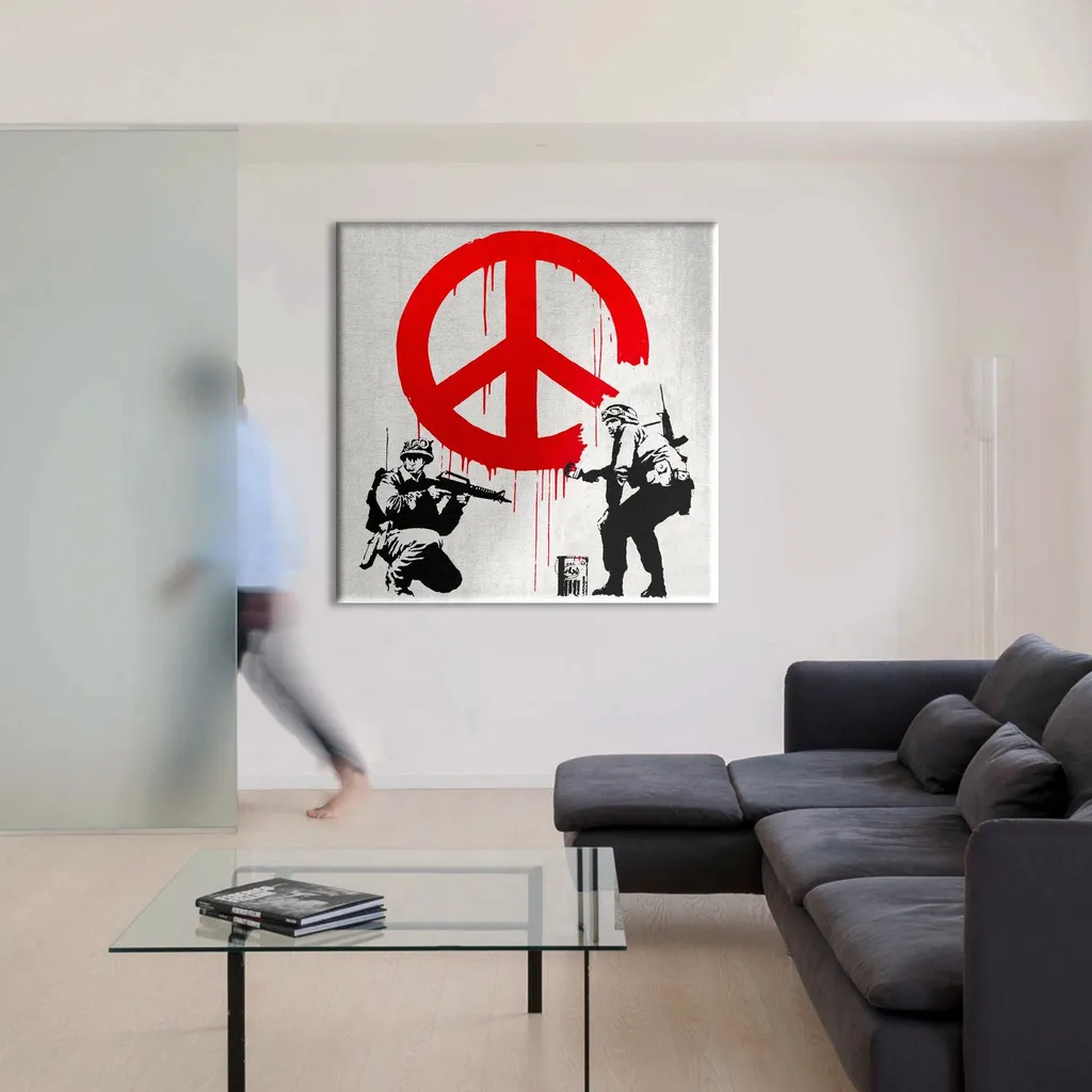Toile imprimée street art Banksy CND Soldiers grand format carré