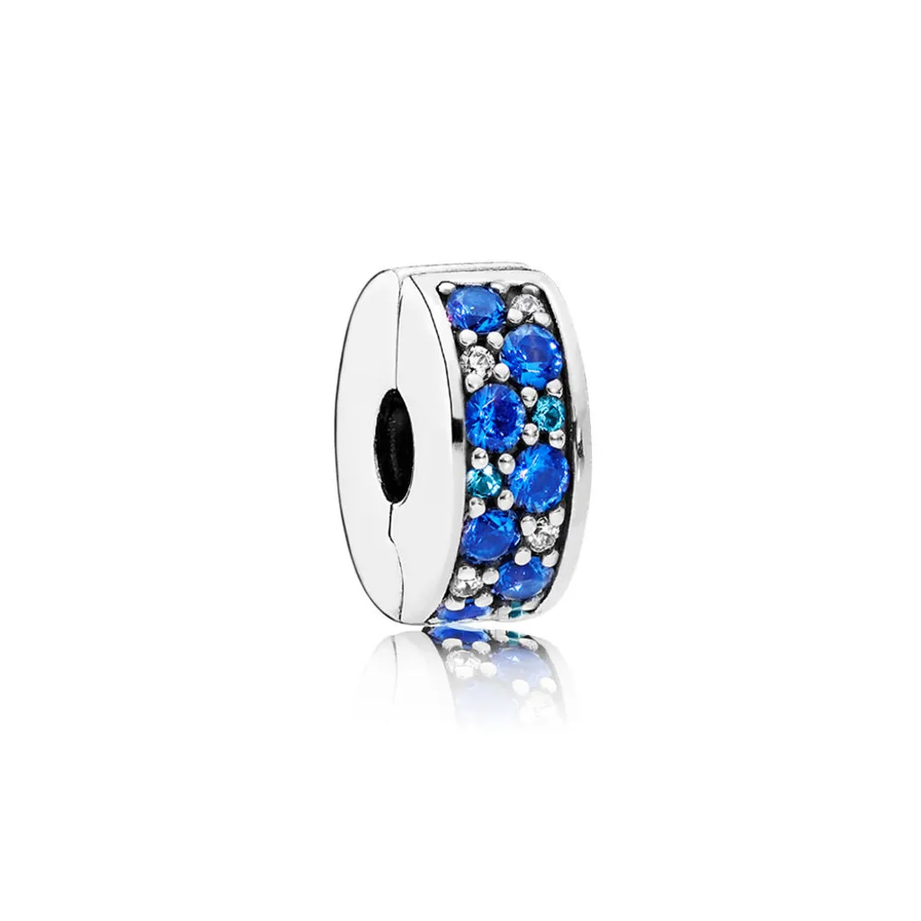 Pendentif Clip Pandora Pavé Bleu - Bloqueur de Charms pour Bracelet
