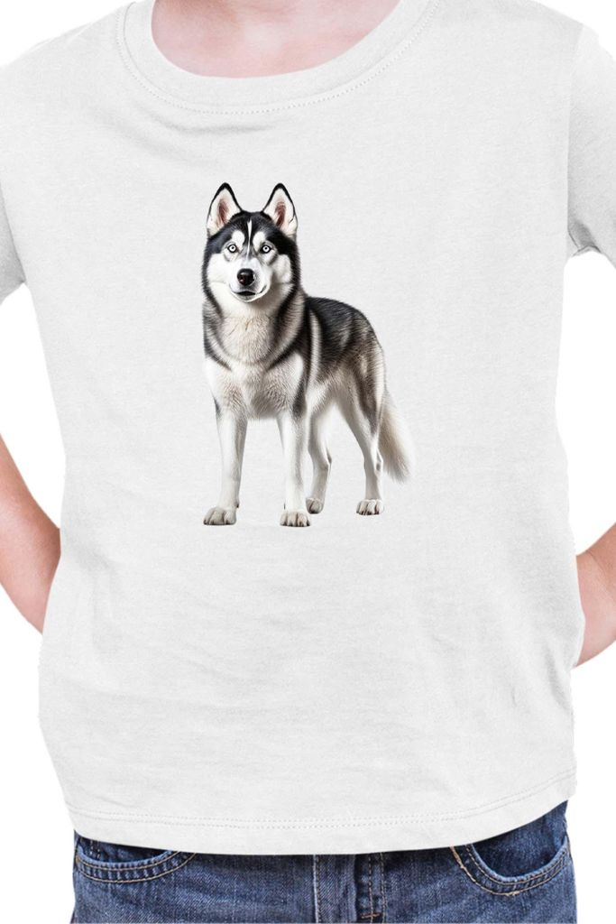 Kinder T-Shirt Dogs Breeds Siberian Husky Dog Breed 005, 7-8 Jahr - 128 / Weiß