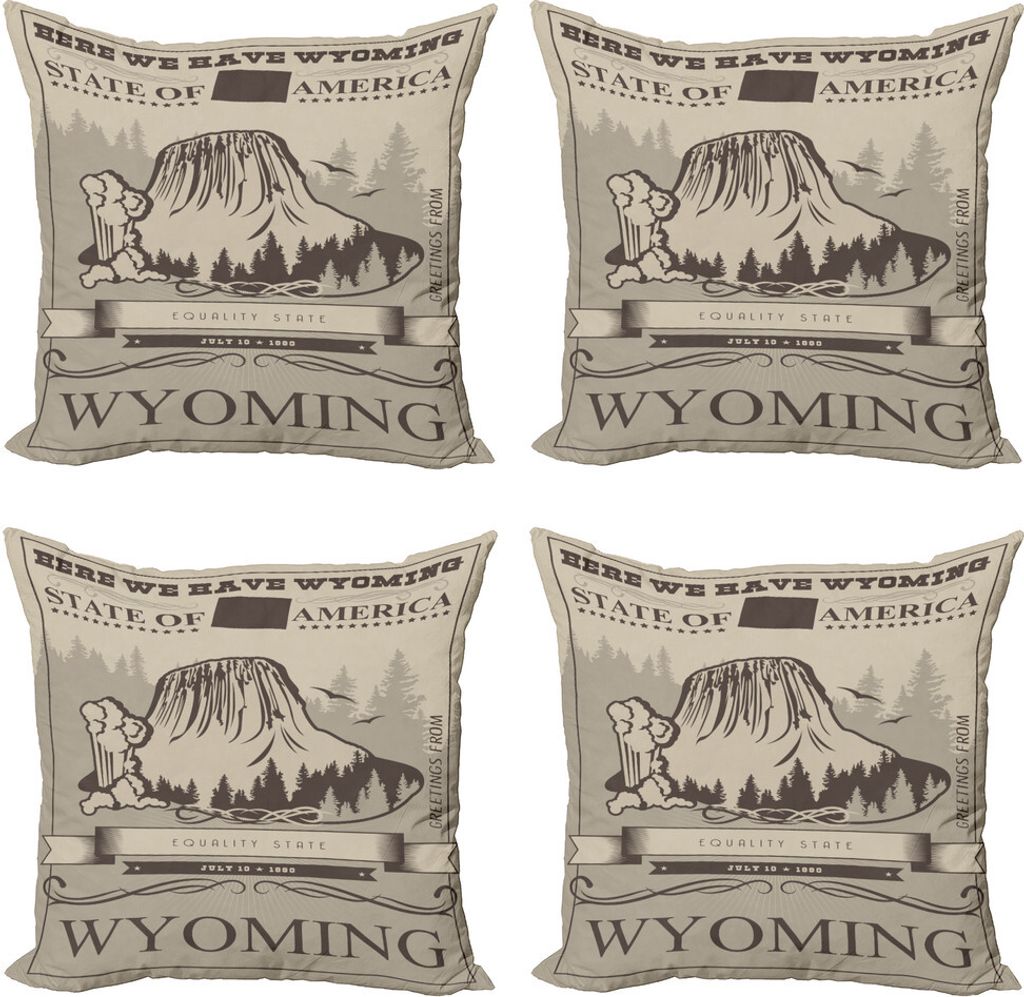ABAKUHAUS Wyoming Kissenbezug Set (4 Stück), Retro Poster Gleichheit Staat, Moderner Doppelseitiger Digitaldruck, 50 cm x 50 cm, Staub und dunkler...