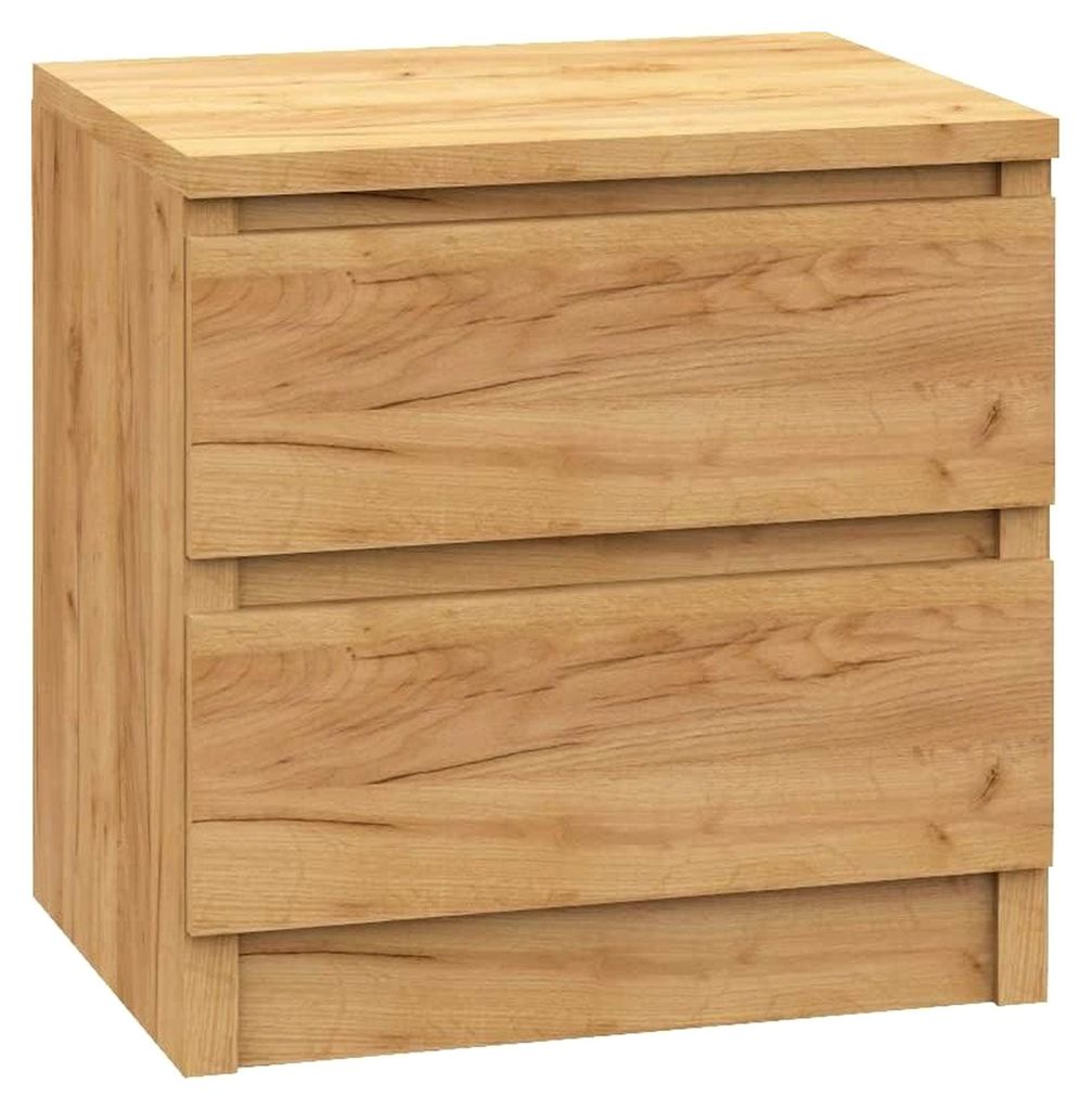 Nachttisch 40 x 30 x 40 cm Eiche Matt mit zwei Schubladen für das Schlafzimmer ohne Griffe