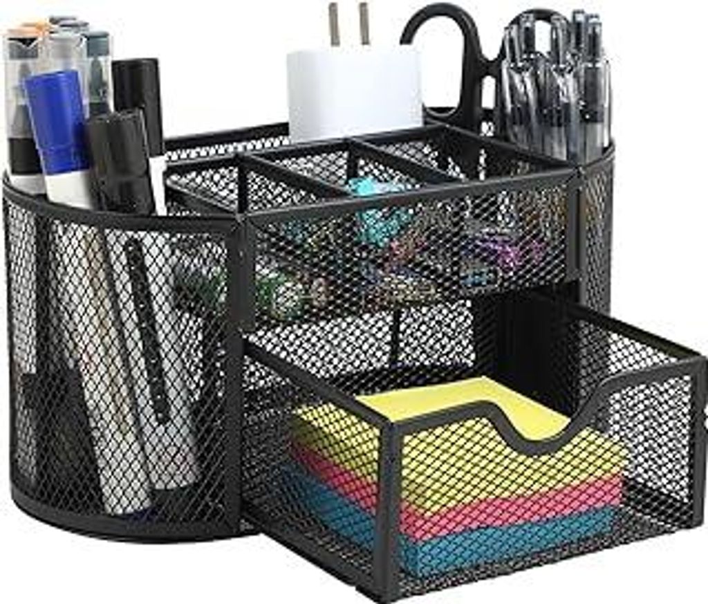 Schreibtisch Organizer Schubladen – Stifte Organizer in Schwarz mit Schublade und Stiftebecher, ideal für Büro Organizer Schreibtisch, platzspa...