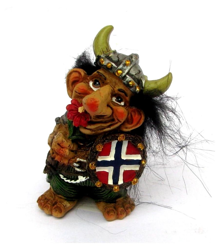 Wikinger Troll mit roter Blume, 10 cm für den Innenbereich Produktbild 