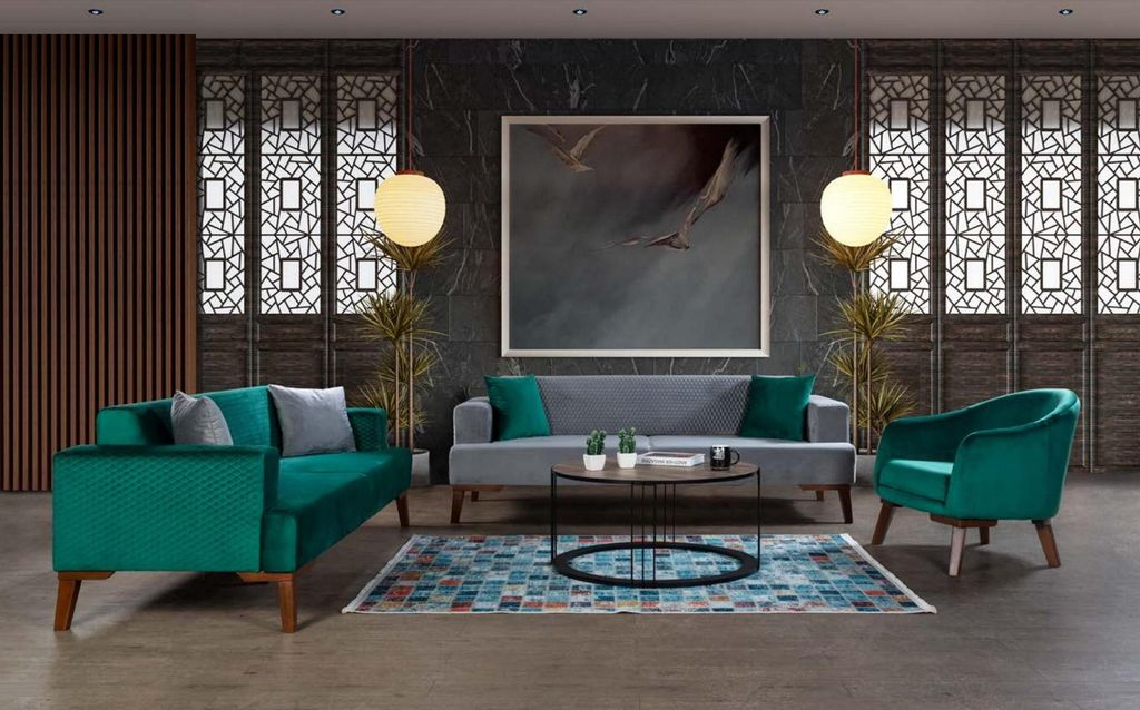 Sessel Luxus Polster Möbel Wohnzimmer Einsitzer Sessel Textil neu grüne Farbe