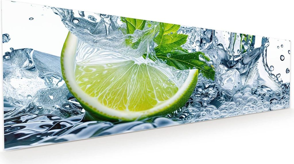 Glasbild 120x40cm in XXL für Wohnzimmer, Schlafzimmer Motiv Limettenspritzer