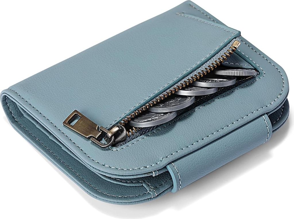 Kompakte Damen Leder Geldbörse,Mini Geldbeutel mit RFID-Schutz,kleines Portemonnaie für Frauen mit Reißverschluss,großes Münzfach,mehrere Kart...