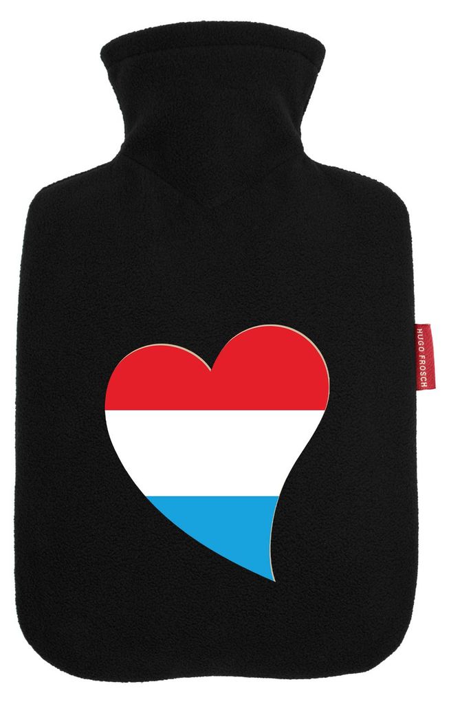 Huuraa Wärmflasche Luxemburg Flagge Herz 1,8 Liter Black Classic Veloursbezug Bettflasche Geschenkidee