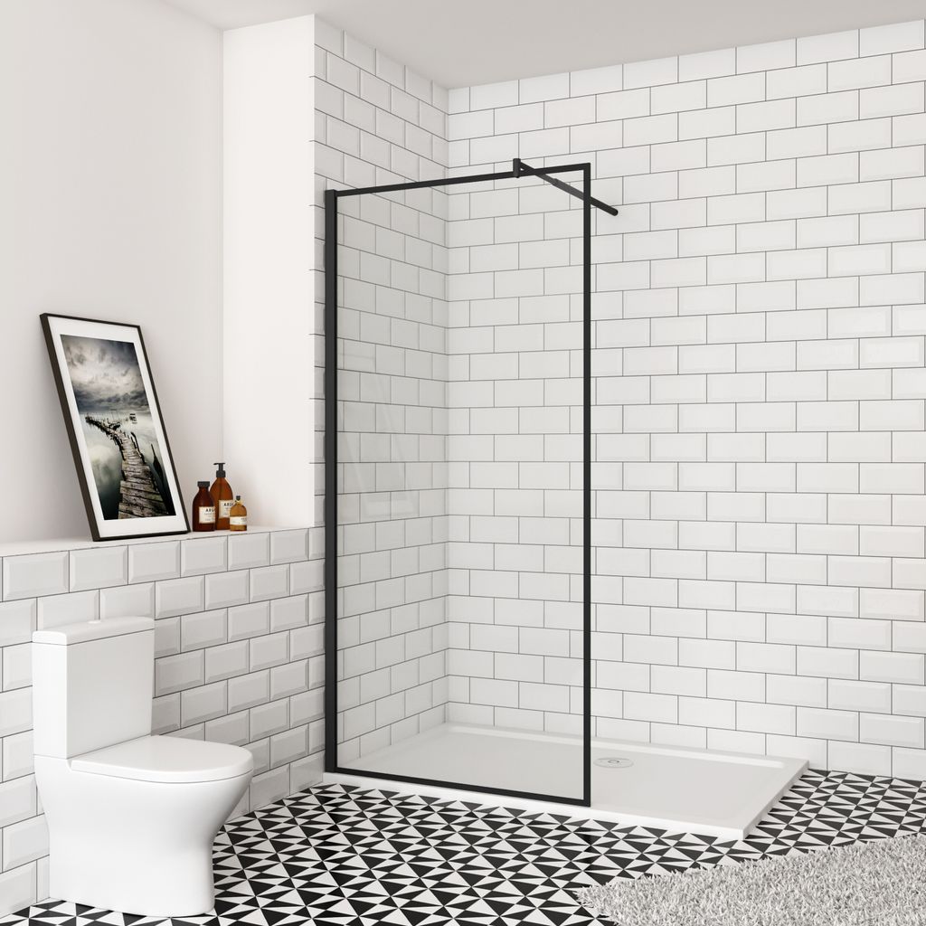 Duschabtrennung Walk In Dusche (1180-1200mm)120x200 cm Duschtrennwand 8mm Nano Glas Duschwand mit 70-120cm Stabilisator Schwarz