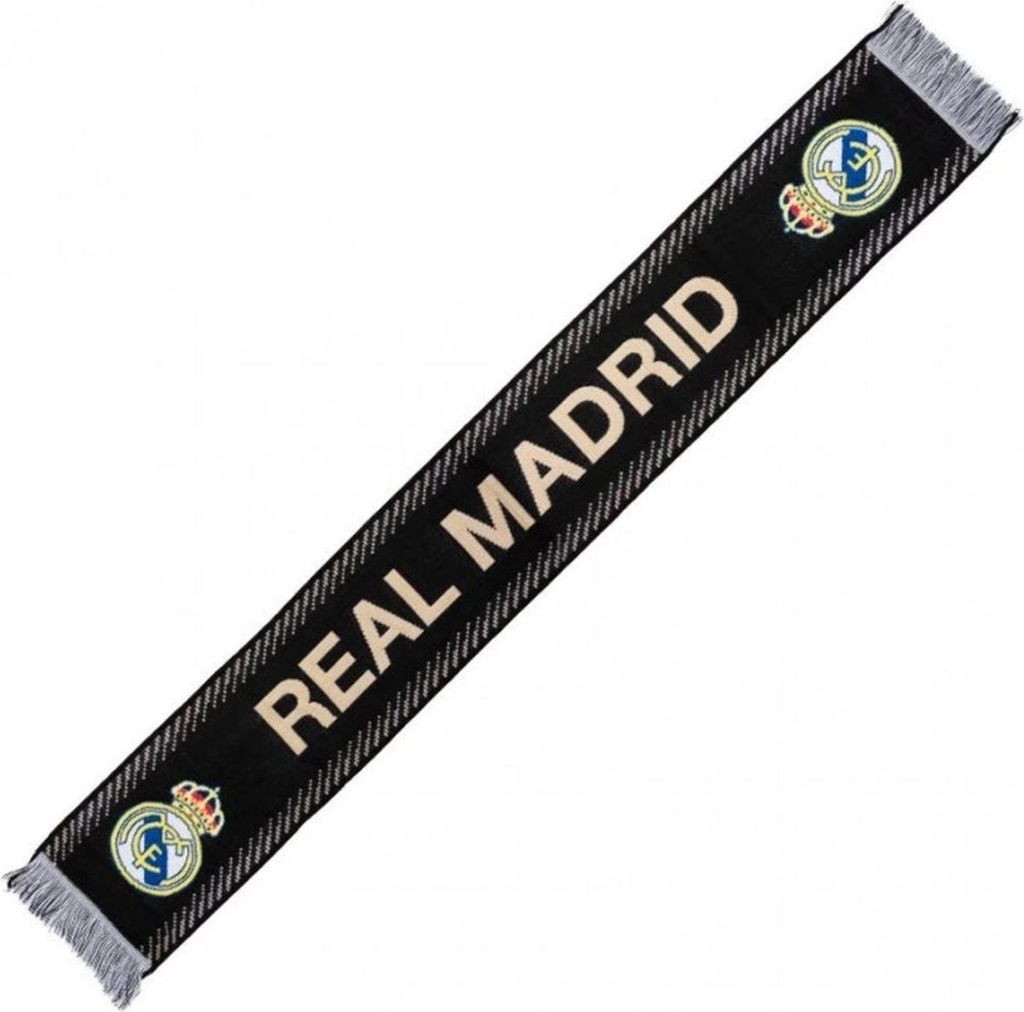 Real Madrid Fanschal Schwarz–Gold – 100 %.Polyacryl, 140 × 20 cm – Offizielles Lizenzprodukt