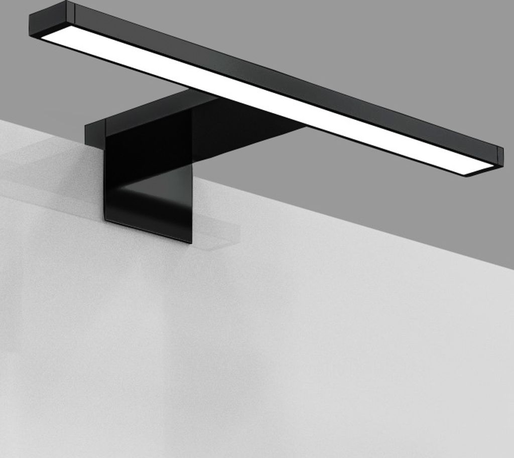 A black LED light fixture mounted on a wall.
